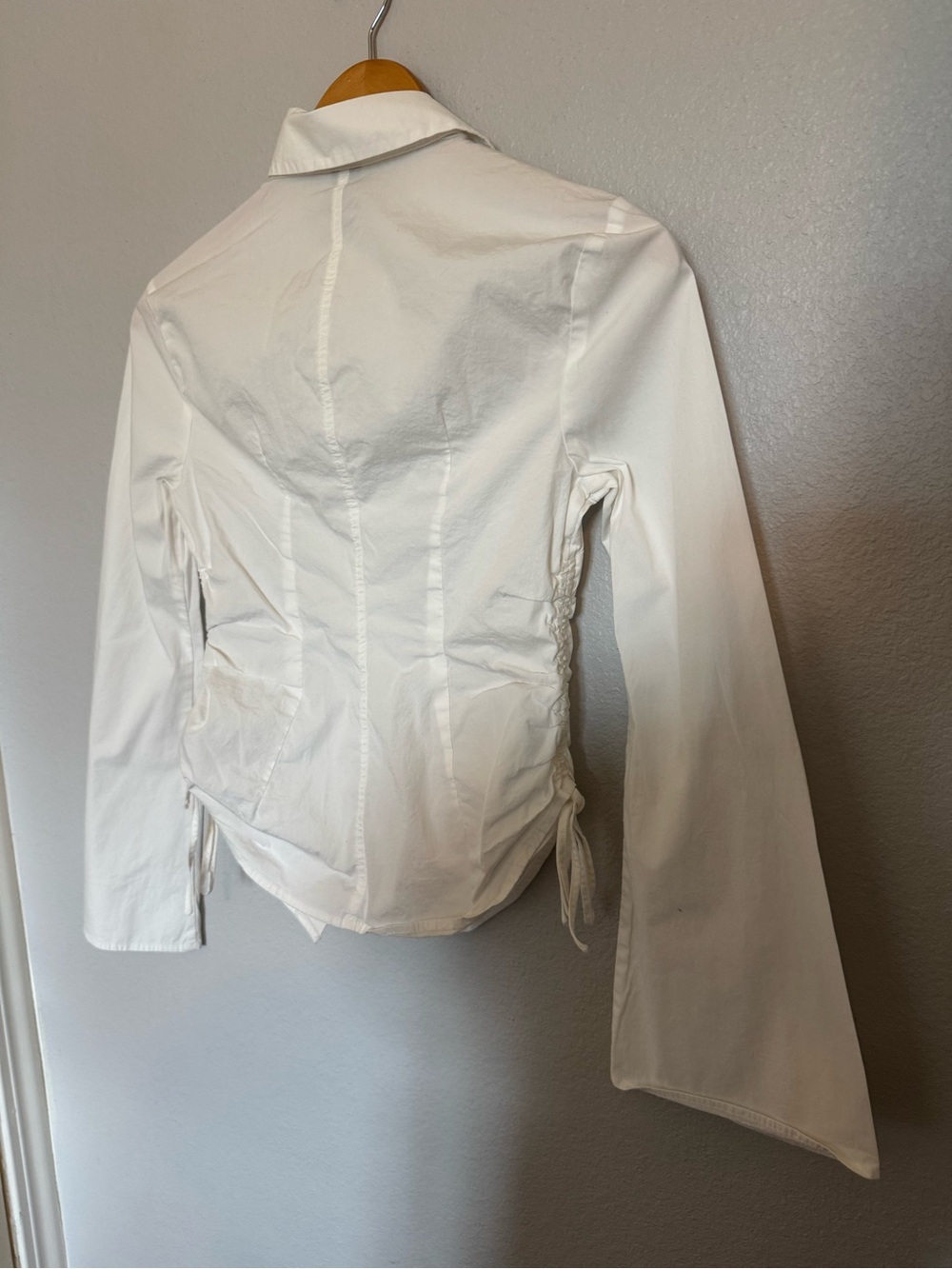 wild fable White Ruched-Side Button Down Shirt Bell Style Sleeve XS - Picture 8 of 15